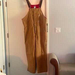 Carhartt Insulated Tan Duck Carpenter Bibs Size 48 x 32
